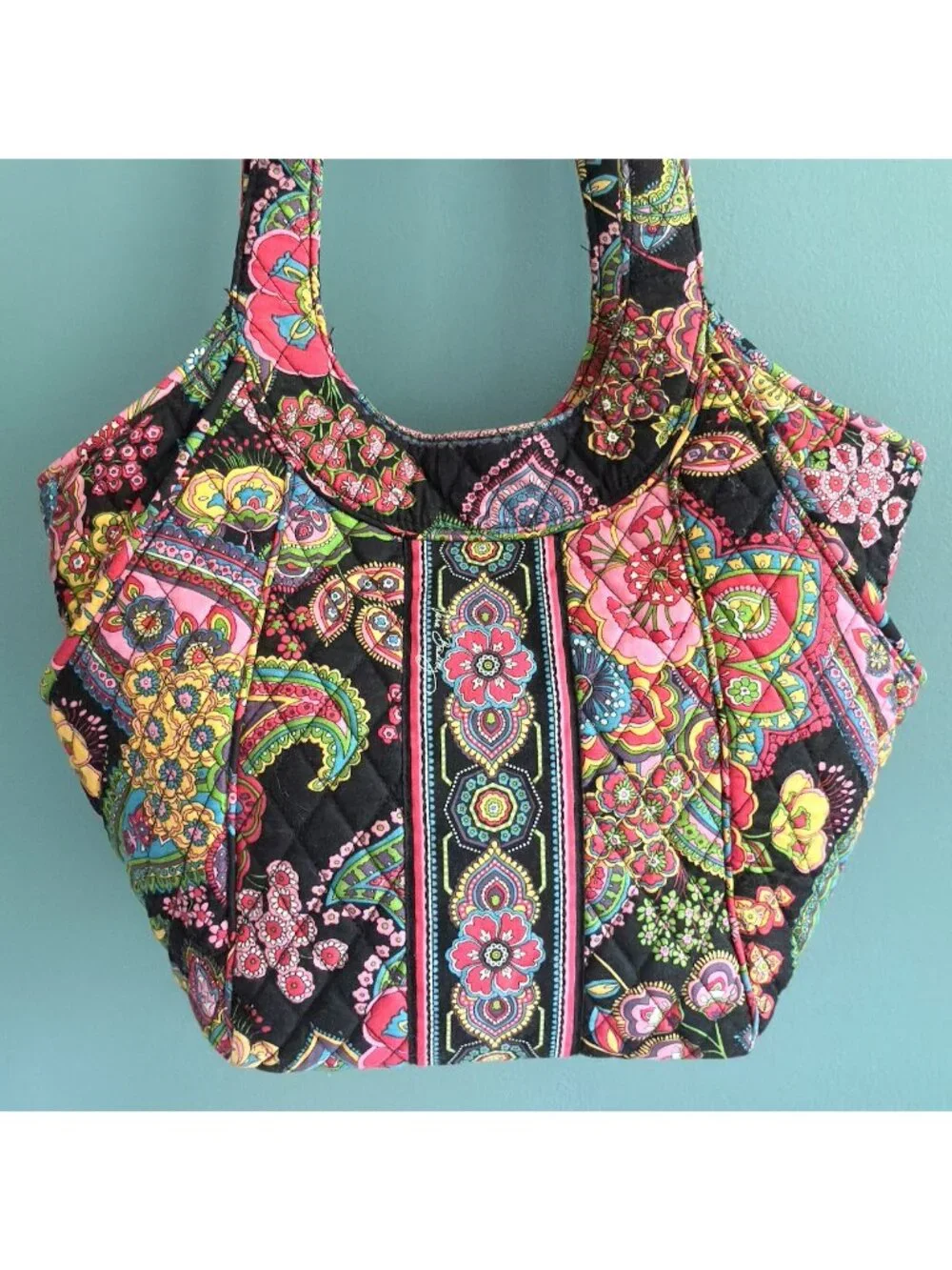 Retired Vera Bradley Hobo Bag Symphony In Hue Quilted Paisley Floral Vibrant Tot